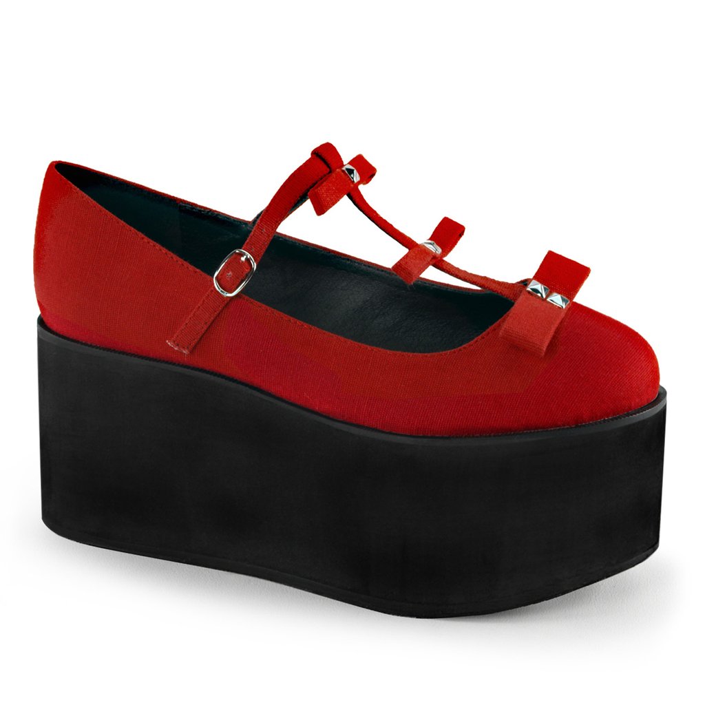 Chaussures Plateforme Demonia Click 08 Toile Femme - Rouge 25710-SLQB